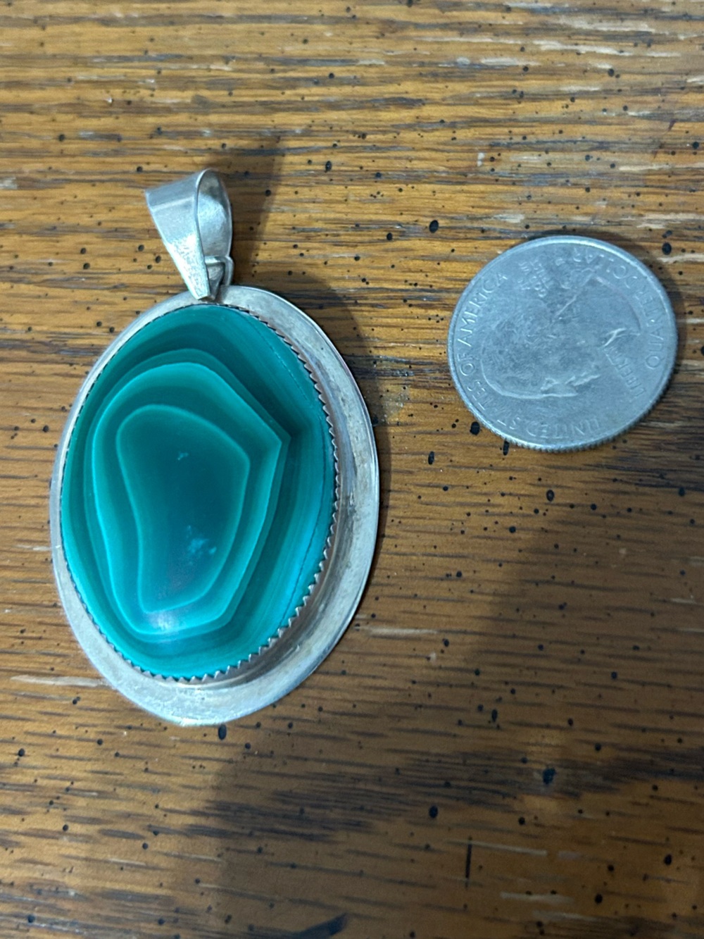 Sterling stamped malachite pendant silver